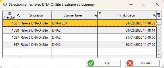 Selection levés DNA-OnSite