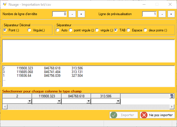 Fenêtre Import GCPs